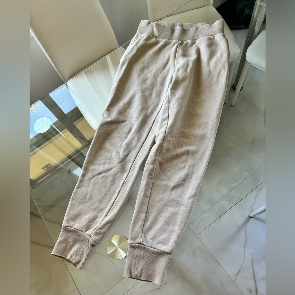 Aritzia TNA Cozy Fleece Joggers in Taupe Tan color